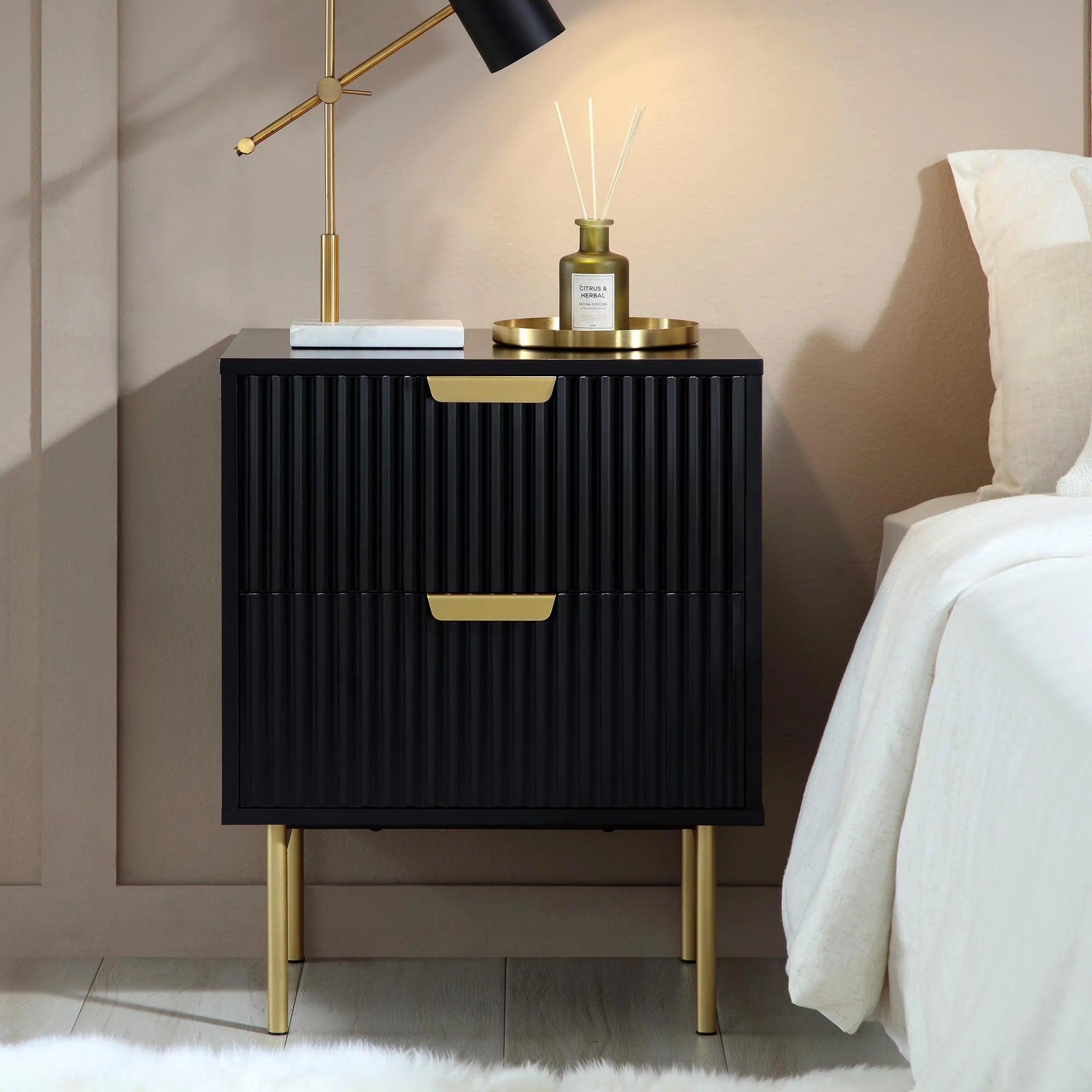Velin Ridged 2 Drawer Bedside Table