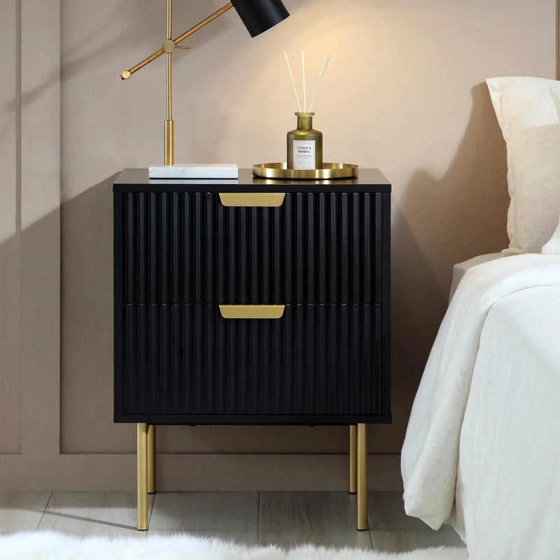 Velin Ridged 2 Drawer Bedside Table