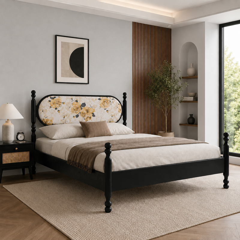Kingsley Solid Wood Bed with Upholstered Headboard