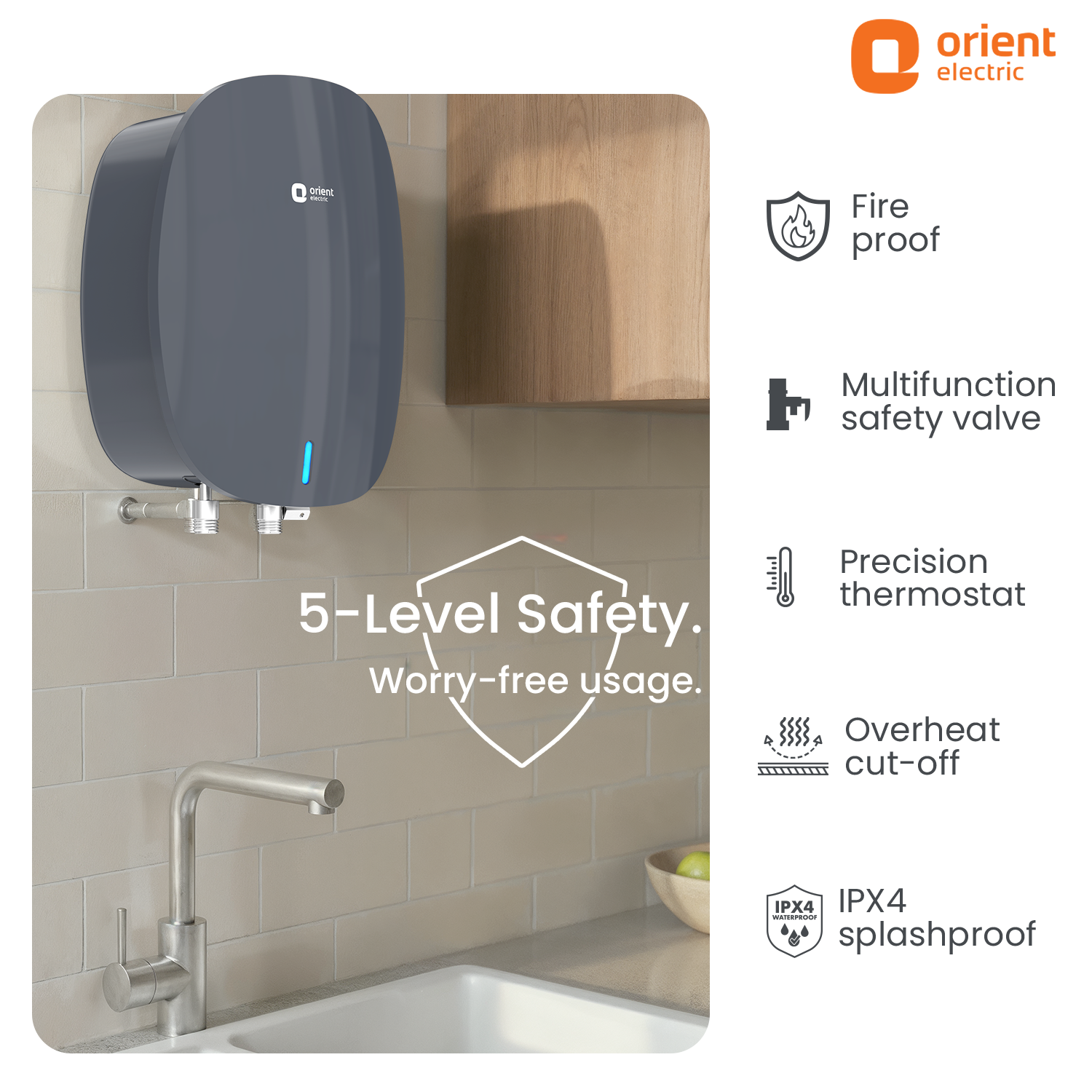Instaflo Neo 3L Instant Water Heater (Geyser) | Shockproof | 6 years tank warranty | Gloss Finish Midnight Grey