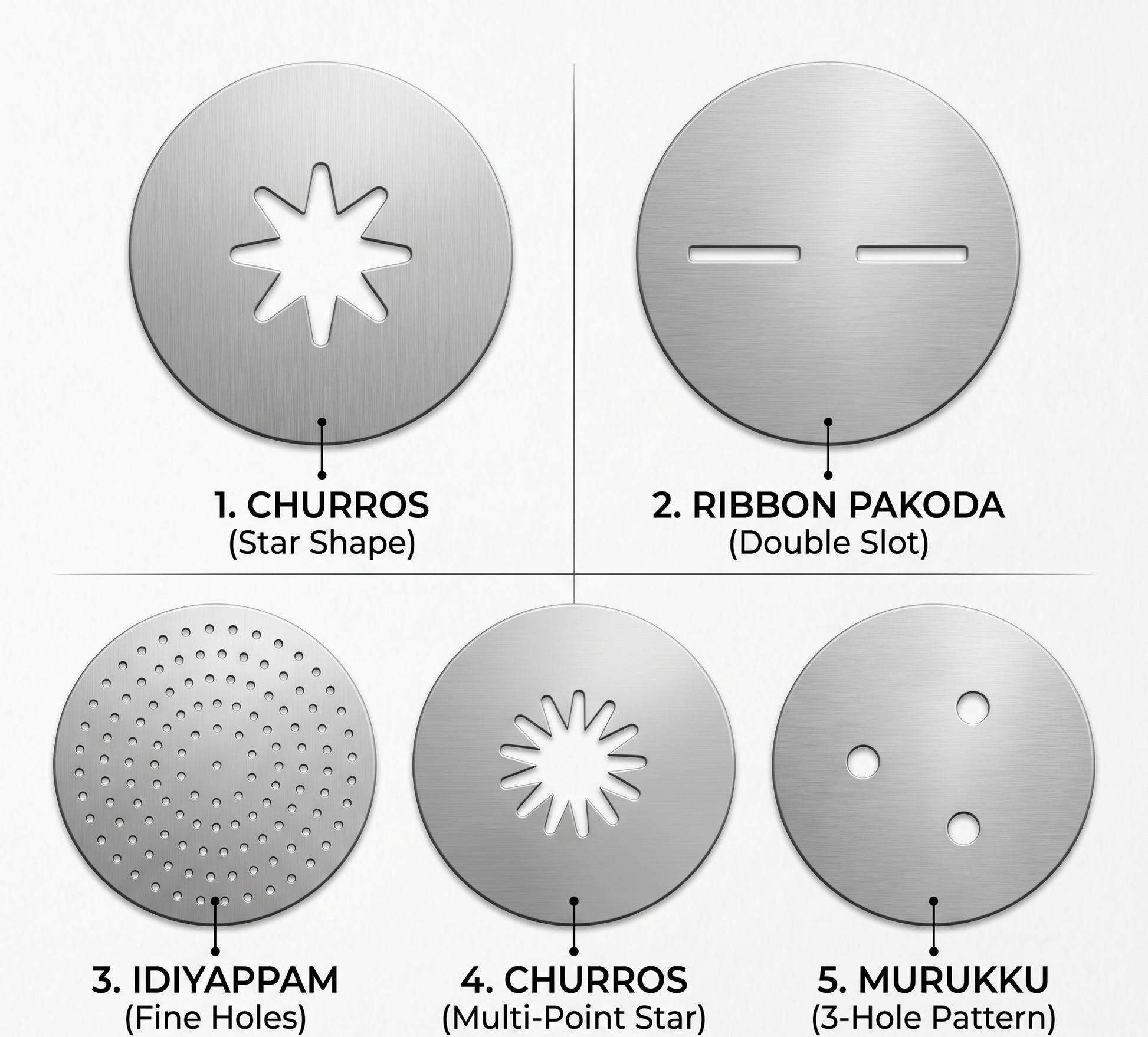 Parotta and Interchangeable Discs for Idiyappam, Murukku, Churros and more