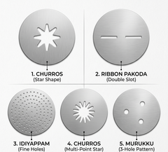 Parotta and Interchangeable Discs for Idiyappam, Murukku, Churros and more