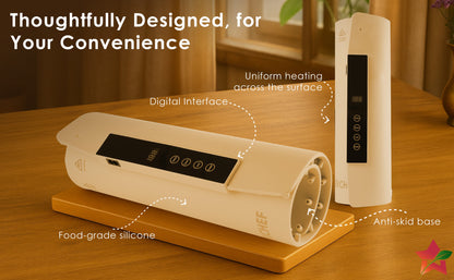 WonderMat Food Warming Mat, Food-Grade Silicone, for Warming Cast-iron/Stainless-steel/Ceramic/Glass/Enamelware, Warms Soup Bowls, Lunch Boxes, Baby Food, Beverages, Rollable, 2-Yr Warranty