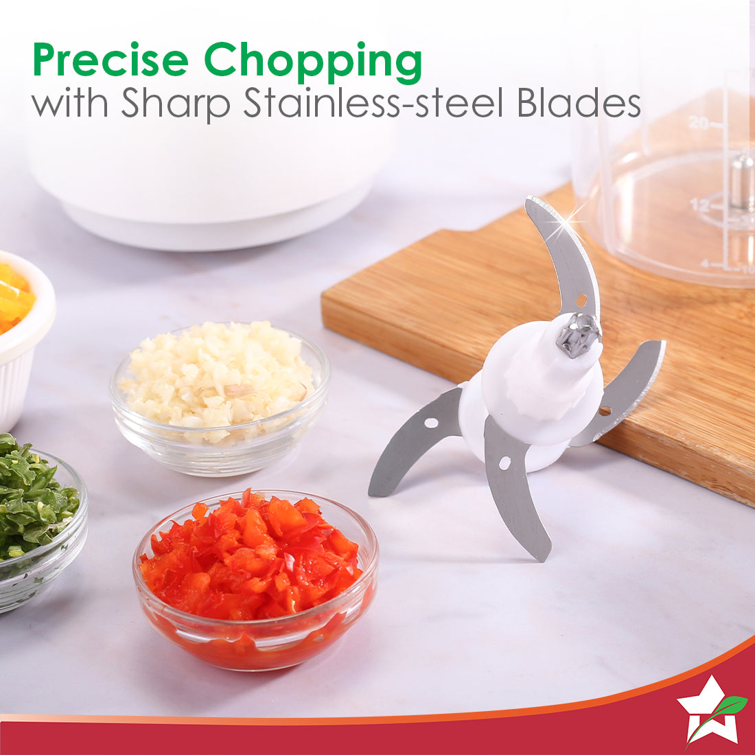 Wonderchef Nutri-chop Pearl Electric Chopper | 4 Sharp Stainless Steel Blades | 700ml | 350W | Chop and Mince Vegetables