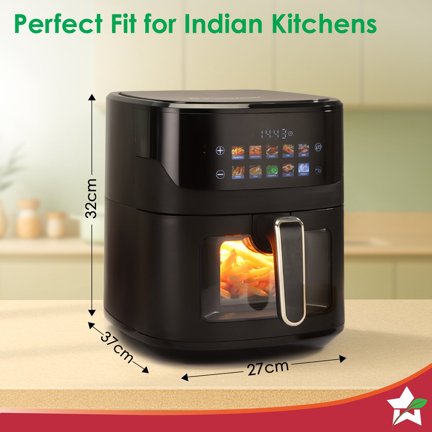 Evita Digital Air Fryer, 1600W, 6.5 L, Rapid Hot Air Technology, 10 Pre-set Menus, Non-stick Basket, In-built Memory, Customised Time & Temperature Control, Fry, Bake, Grill, 2-Yr Warranty