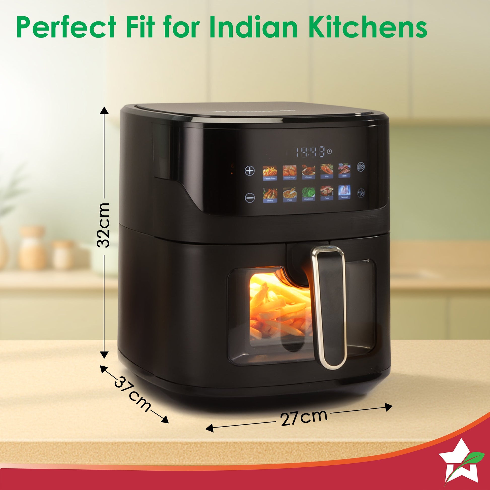 Evita Digital Air Fryer, 1600W, 6.5 L, Rapid Hot Air Technology, 10 Pre-set Menus, Non-stick Basket, In-built Memory, Customised Time & Temperature Control, Fry, Bake, Grill, 2-Yr Warranty