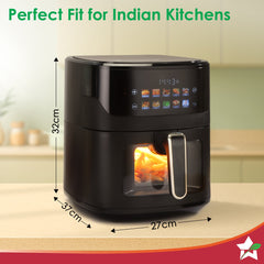 Evita Digital Air Fryer, 1600W, 6.5 L, Rapid Hot Air Technology, 10 Pre-set Menus, Non-stick Basket, In-built Memory, Customised Time & Temperature Control, Fry, Bake, Grill, 2-Yr Warranty