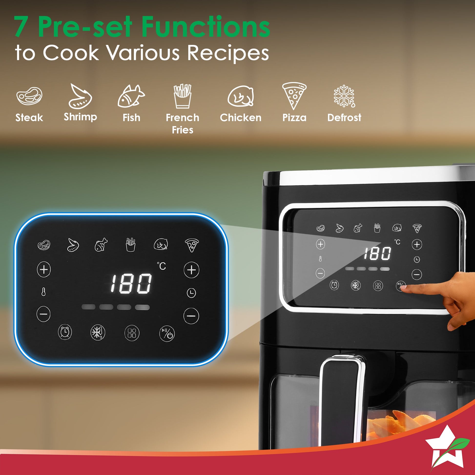 Platinum Plus Digital Air Fryer | 5L With Window & Light | Fry, Bake, Grill, Roast | 7 Pre-set Options | French Fries, Tikkis, Grilled Veggies, Muffins | Non-stick Basket | 2 Year Warranty