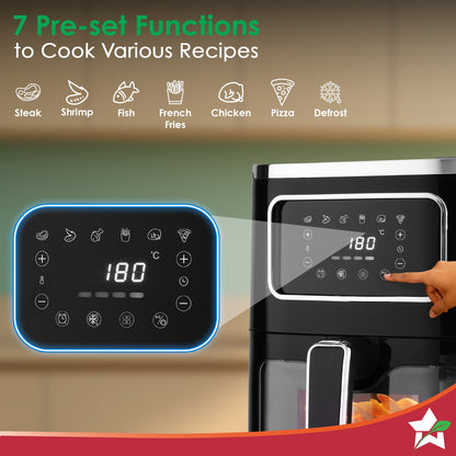 Platinum Plus Digital Air Fryer | 5L With Window & Light | Fry, Bake, Grill, Roast | 7 Pre-set Options | French Fries, Tikkis, Grilled Veggies, Muffins | Non-stick Basket | 2 Year Warranty