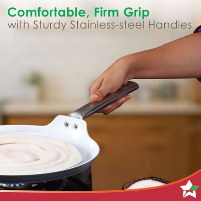 Eco-Glide Dosa Tawa | Chemical-free Ceramic Coating | 28cm | Healthy, Low Oil Meals | Scratch-resistant | Stainless-steel Handle | Gas & Induction Compatible | Grey | Easy to Clean