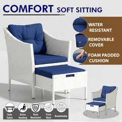 Karli Outdoor Sofa Set  2 Single seater with 2 ottoman and 1 Center Table (White)