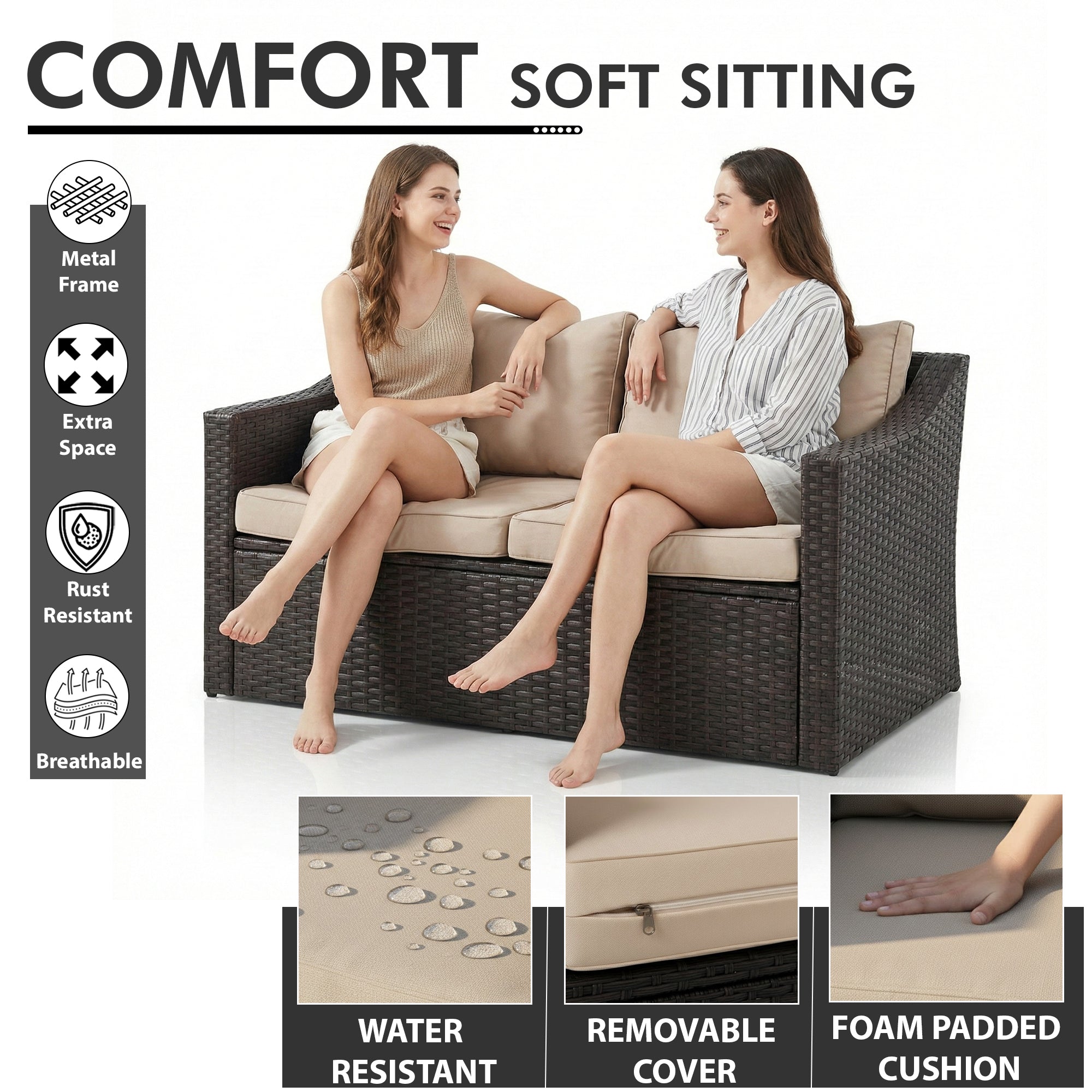 GRAVITO Outdoor Sofa Set 2 Seater, 2 Single seater and 1 Center Table (Brown)