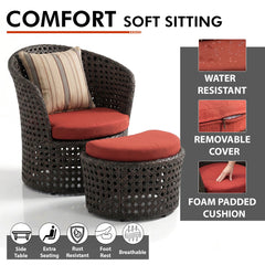 Sinato Outdoor Sofa Set  2 Single seater with 2 ottoman and 1 Center Table (Brown)