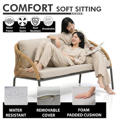 Willa Outdoor Sofa Set 2 Seater , 2 Single seater and 1 Center Table Set (Beige) Braided & Rope