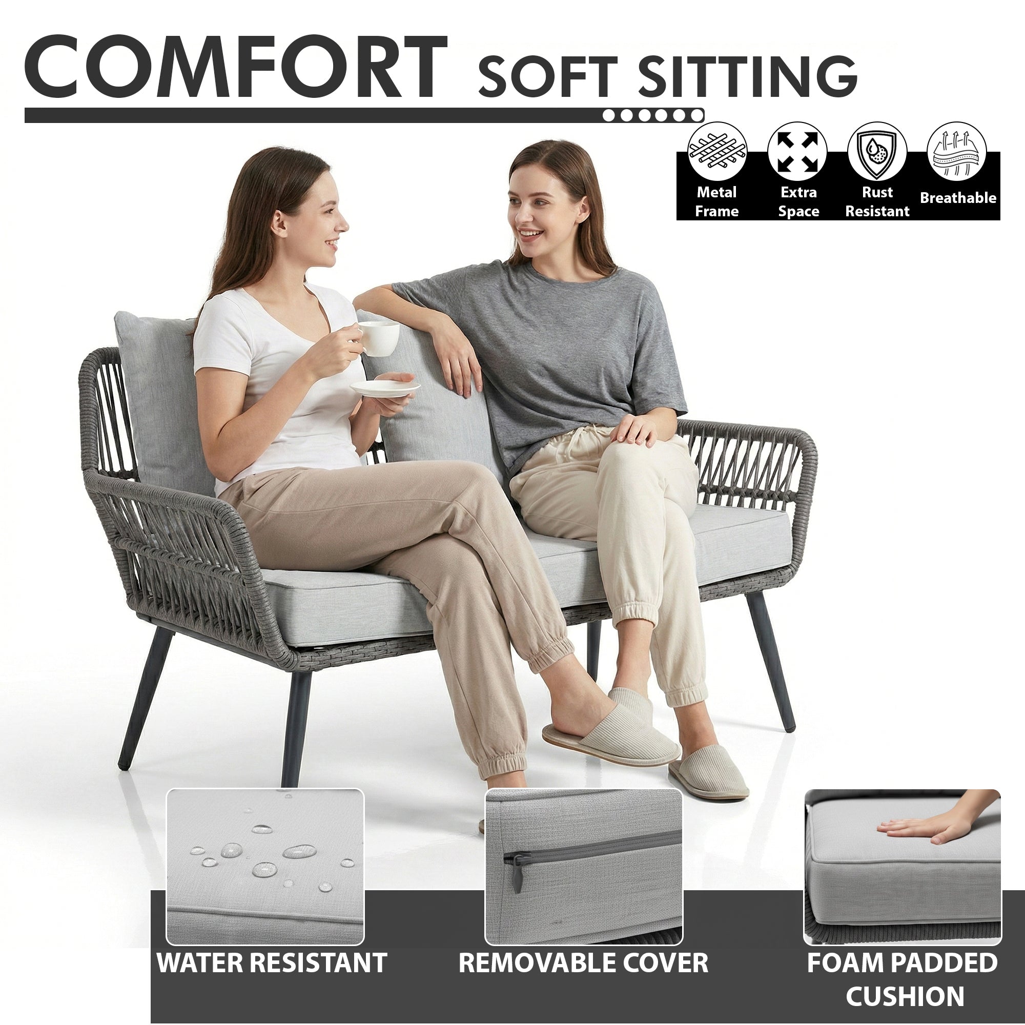 Alveré Outdoor Sofa Set 2 Seater, 2 Single seater and 1 Center Table