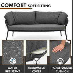 Puff Outdoor Sofa Set 3 Seater , 2 Single seater and 1 Center Table Set (Black) Braided & Rope