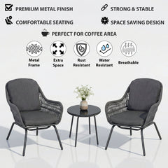 Pillar Outdoor Patio Seating Set 2 Chairs and 1 Table Set (Dark Grey) Braided & Rope