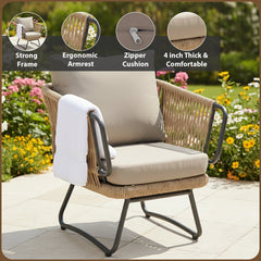 Pinon Outdoor Garden Balcony Sofa Set 2 Seater , 2 Single Seater 1 Center Table Set (Beige) Braided and Rope