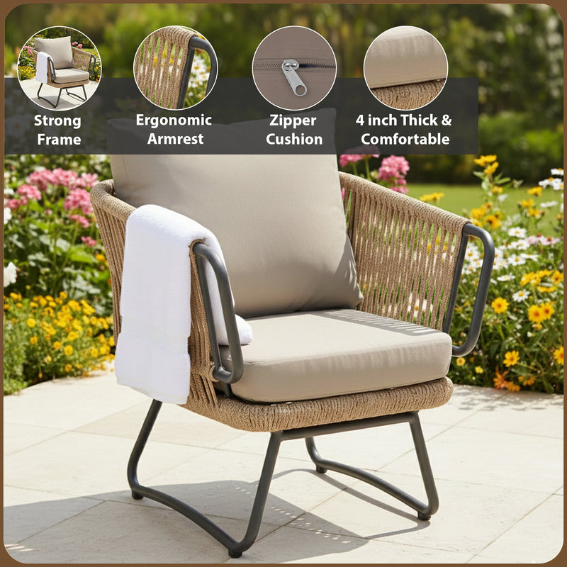 Pinon Outdoor Garden Balcony Sofa Set 2 Seater , 2 Single Seater 1 Center Table Set (Beige) Braided and Rope