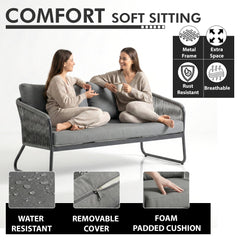 Casu Outdoor Garden Balcony Sofa Set 2 Seater, 2 Single seater and 1 Center Table Set, Braid & Rope (Grey)