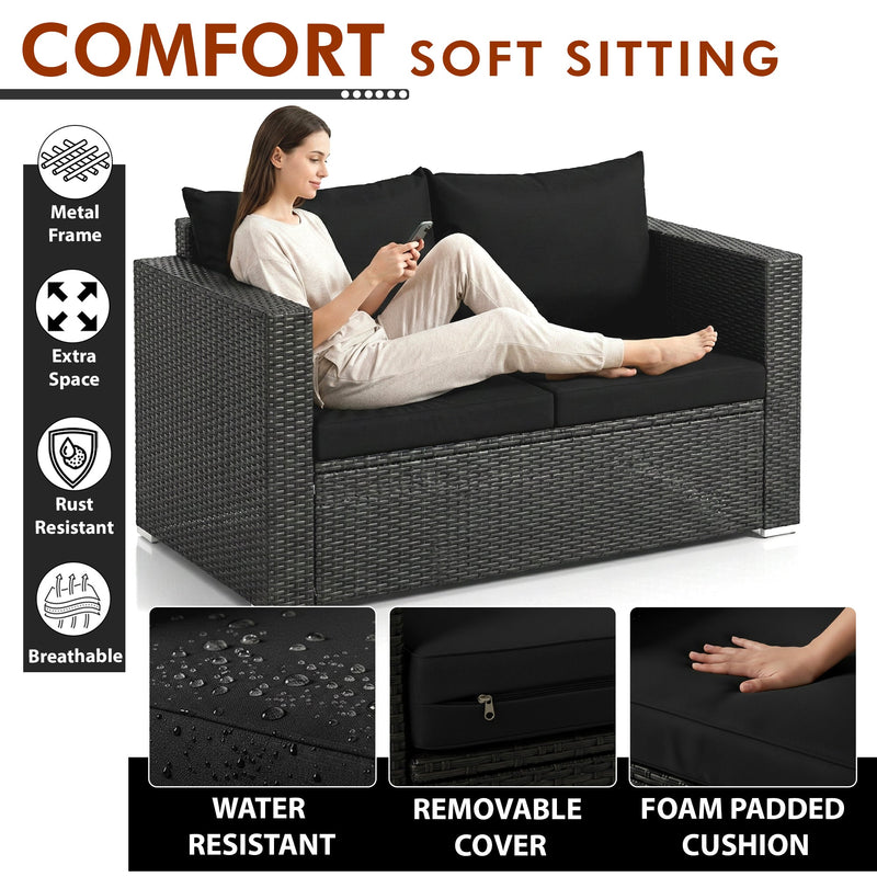 Gracia Outdoor Sofa Set 2 Seater, 2 Single seater and 1 Center Table (Black)