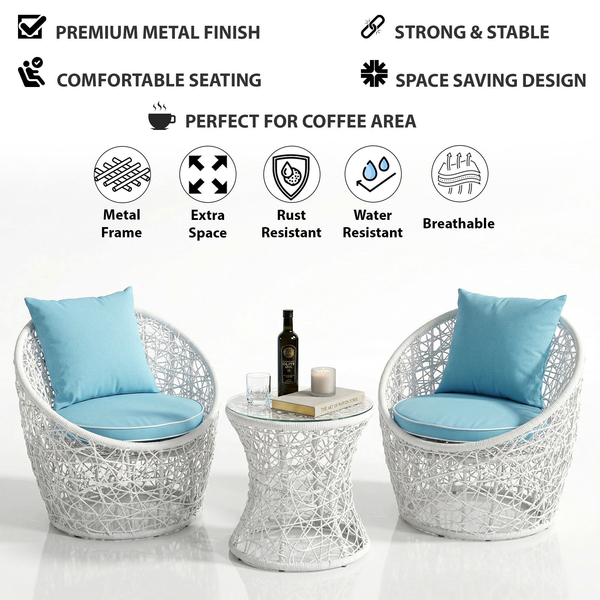 Rockstar Outdoor Patio Seating Set 2 Chairs and 1 Table Set (White)