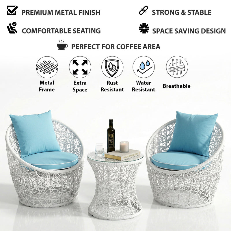 Rockstar Outdoor Patio Seating Set 2 Chairs and 1 Table Set (White)