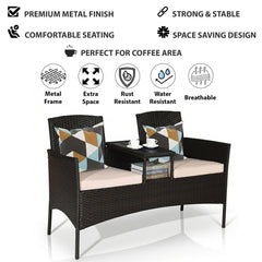 Dreamline Outdoor Furniture Garden Patio Seating Set of 2 Attached Chairs and Table Set Balcony Furniture Coffee Table Set(Black)