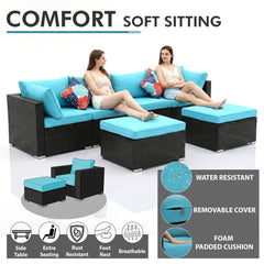 Elesta Outdoor Garden Balcony Sofa Set  4 Seater, 2 Single Seater with 2 ottoman and 1 Center Table Set (Black)
