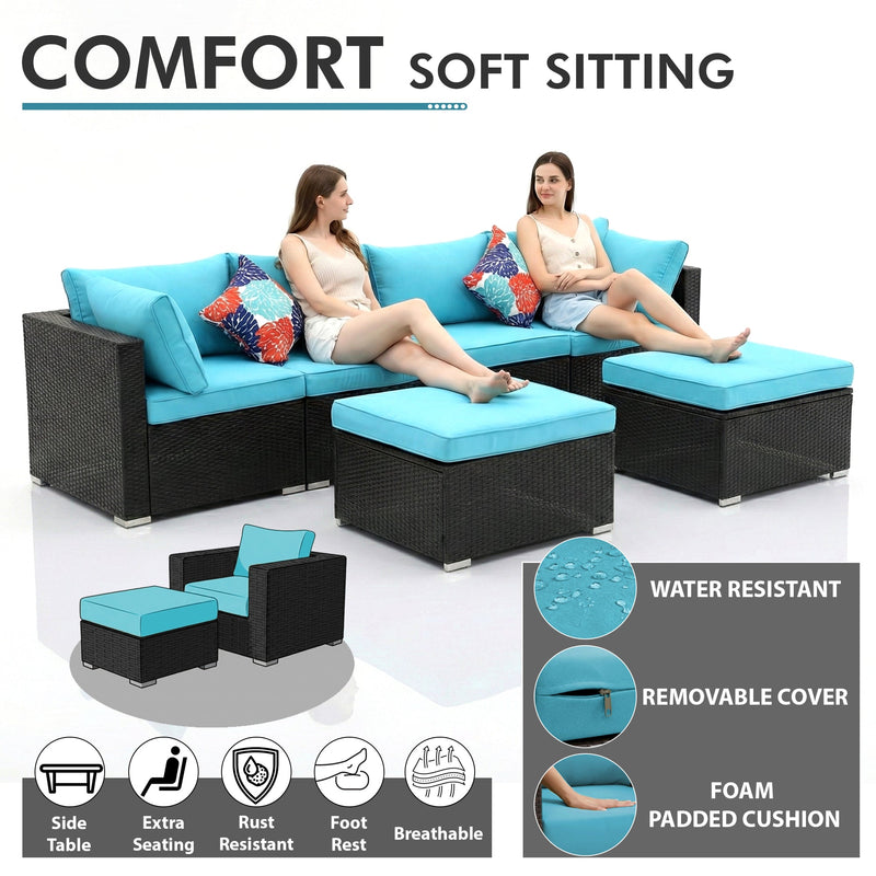 Elesta Outdoor Garden Balcony Sofa Set  4 Seater, 2 Single Seater with 2 ottoman and 1 Center Table Set (Black)