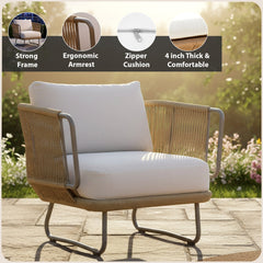 Kenly Outdoor Sofa Set 2 Seater, 2 Single seater and 1 Center Table with ottoman (Tan) Braided & Rope