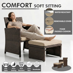 Calabresi Outdoor Seating Set 2 Single seater, 2 Ottoman and 1 Center Table (Brown + Beige)