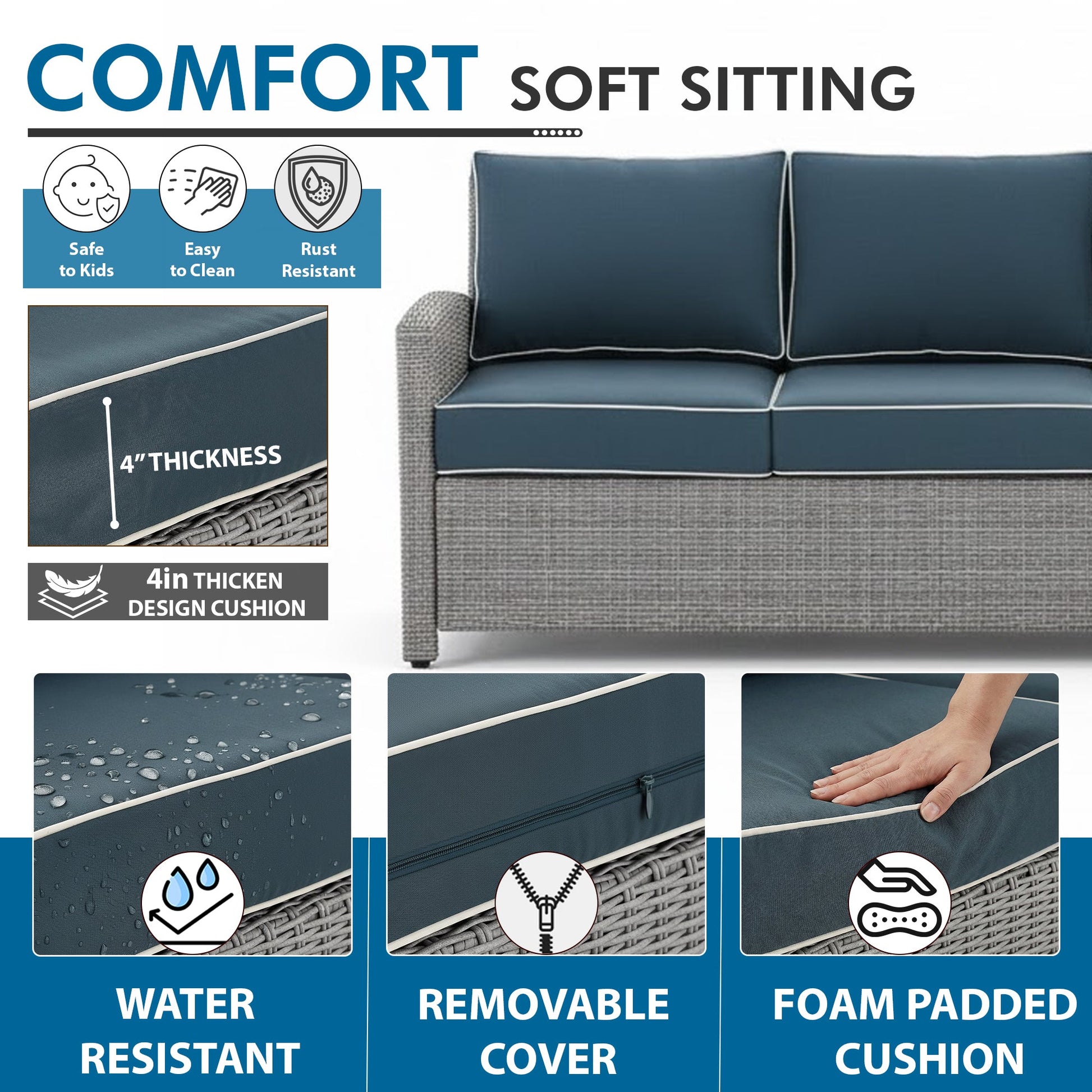 Estio  Outdoor Patio Sofa Set 4 Seater and 1 Table With 1 Ottoman Set