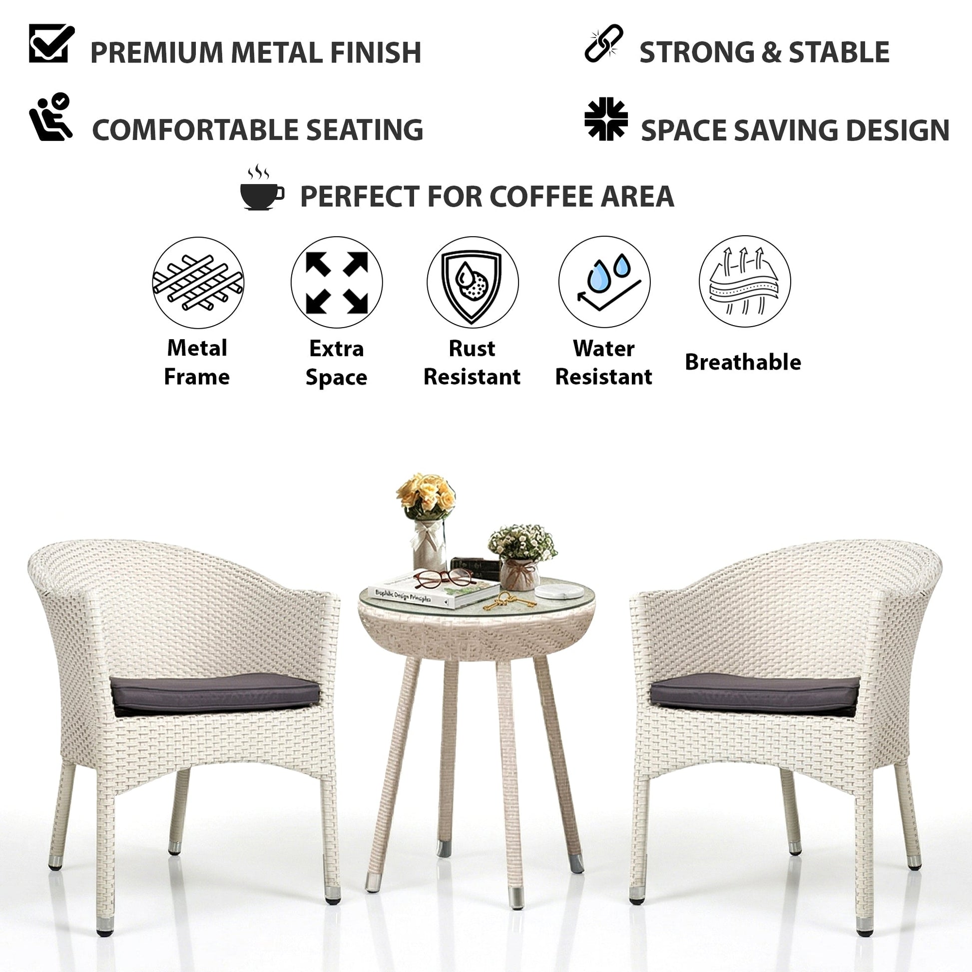 Perlita Outdoor Patio Seating Set 2 Chairs and 1 Table Set