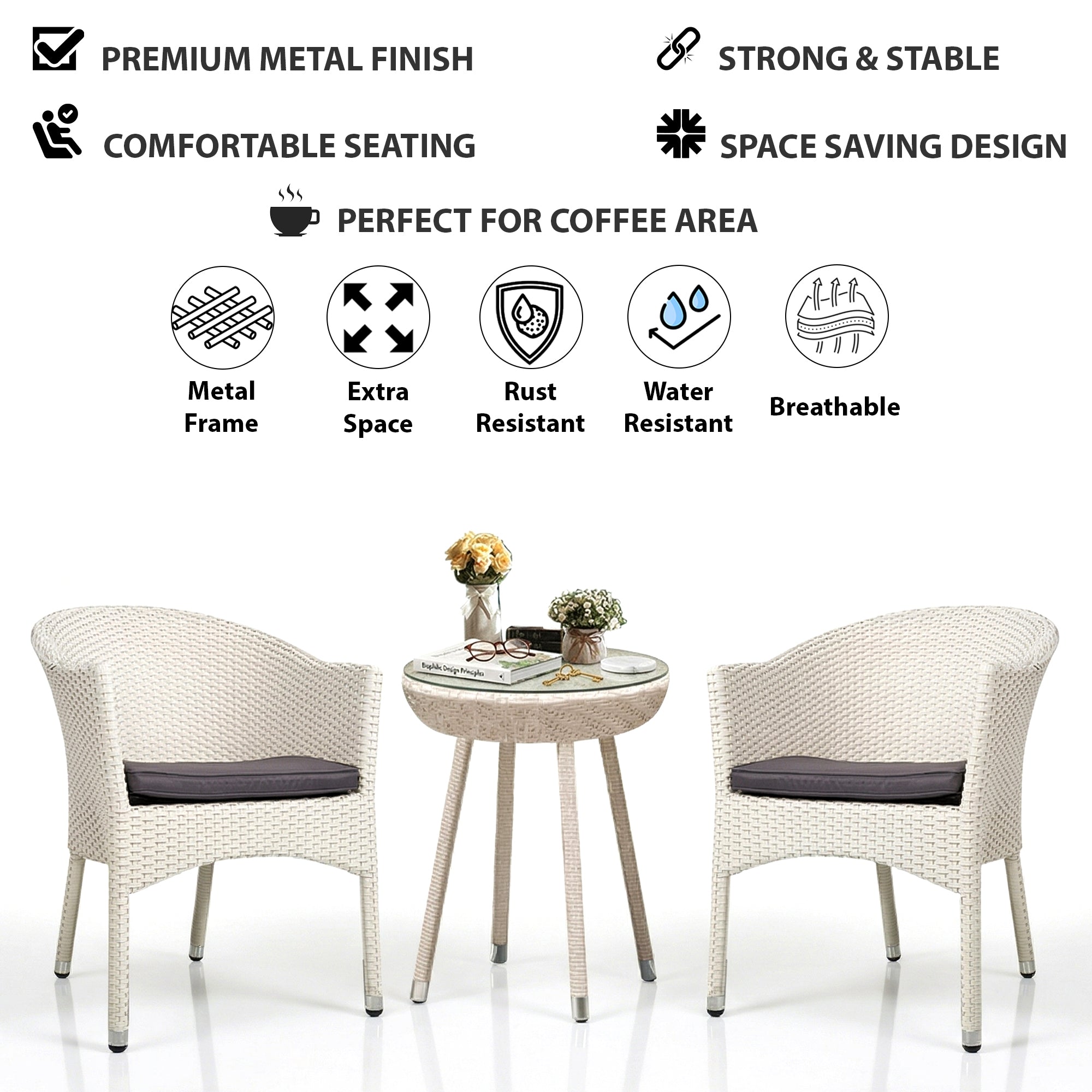 Perlita Outdoor Patio Seating Set 2 Chairs and 1 Table Set