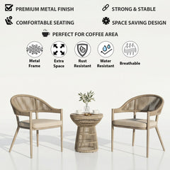 Remar Outdoor Patio Seating Set 2 Chairs and 1 Table Set (Beige) Braided & Rope