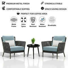 Conti Outdoor Patio Seating Set 2 Chairs and 1 Table Set (Grey) Braided & Rope