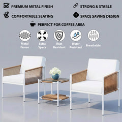 Oreva Outdoor Patio Seating Set 2 Chairs and 1 Table Set (Beige) Braided & Rope