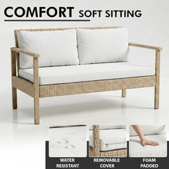 Mesa Outdoor Garden Balcony Sofa Set 2 Seater , 2 Single Seater 1 Center Table Set (Cream)