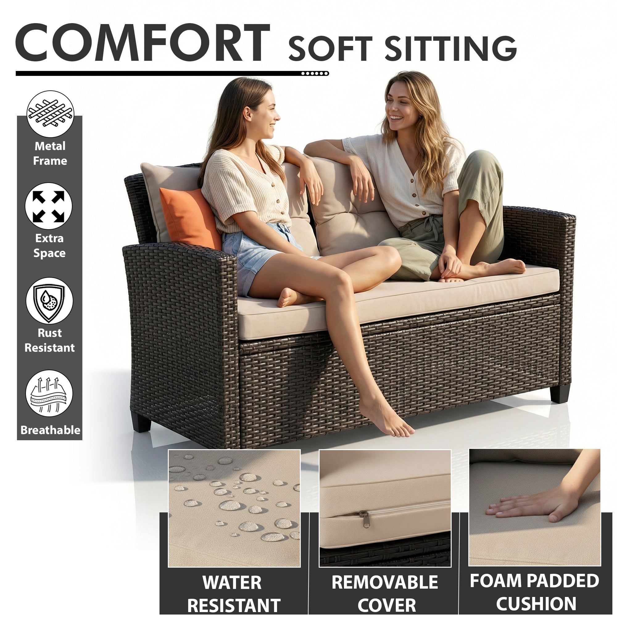 Amada Outdoor Sofa Set 2 Seater , 2 Single seater and 1 Center Table Set (Brown)