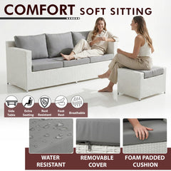 Nicholas Outdoor Sofa Set 3 Seater , 2 Single seater With Ottoman and 1 Center Table Set (White)