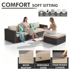 Mimi Outdoor Garden Balcony Sofa Set  4 Seater, 2 Single Seater with 2 ottoman and 1 Center Table Set (Brown)