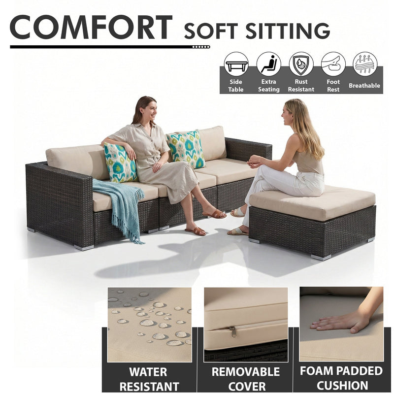 Mimi Outdoor Garden Balcony Sofa Set  4 Seater, 2 Single Seater with 2 ottoman and 1 Center Table Set (Brown)
