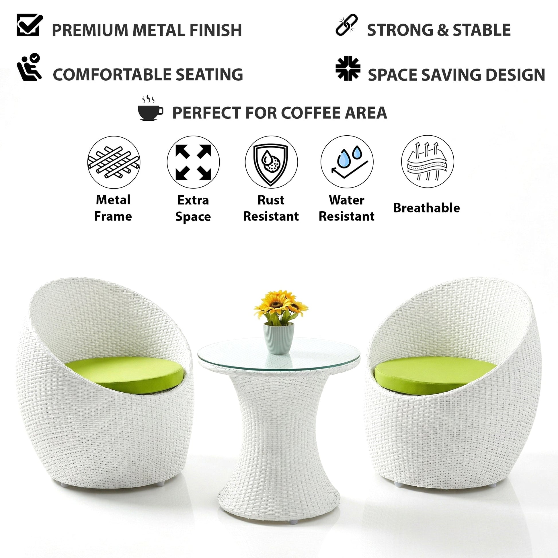 Vaaka Outdoor Patio Seating Set 2 Chairs and 1 Table Set (White)