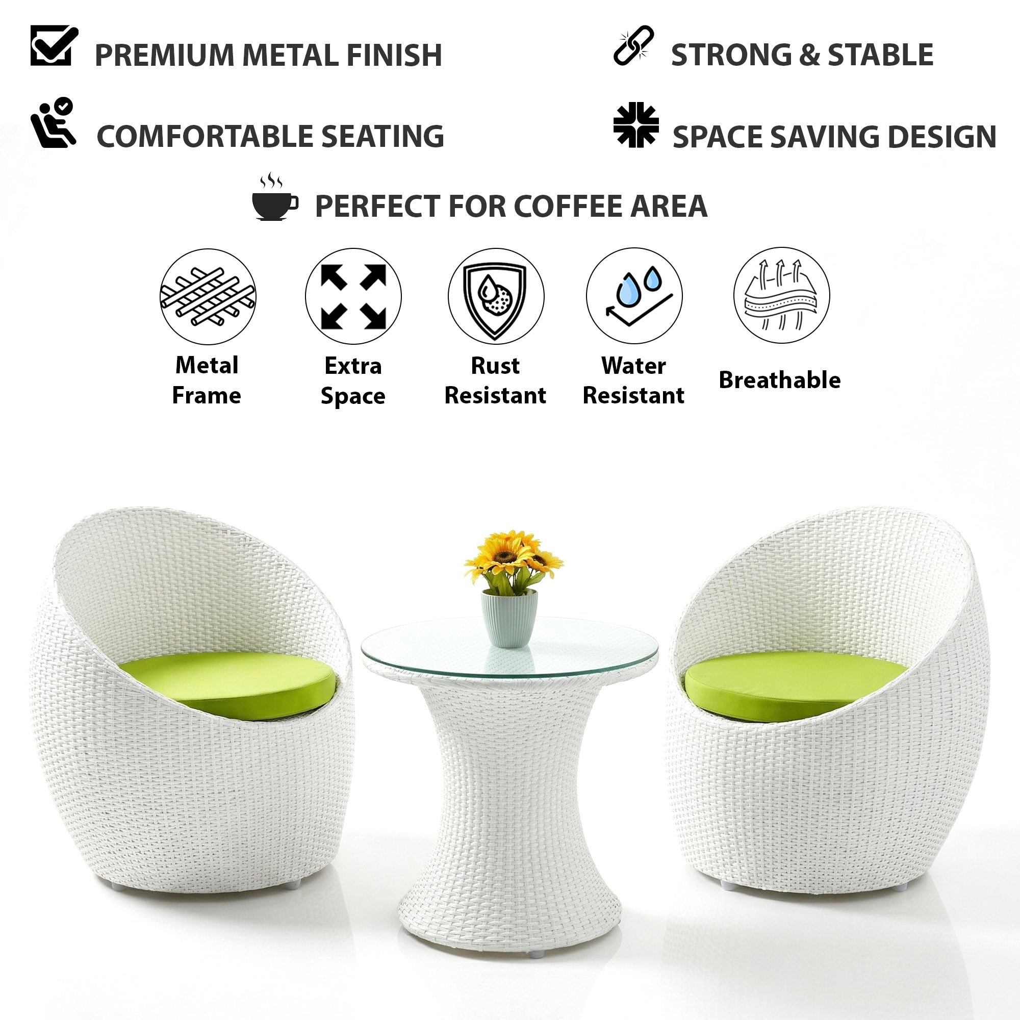 Vaaka Outdoor Patio Seating Set 2 Chairs and 1 Table Set (White)