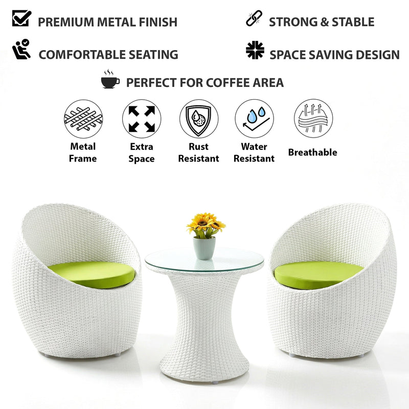Vaaka Outdoor Patio Seating Set 2 Chairs and 1 Table Set (White)