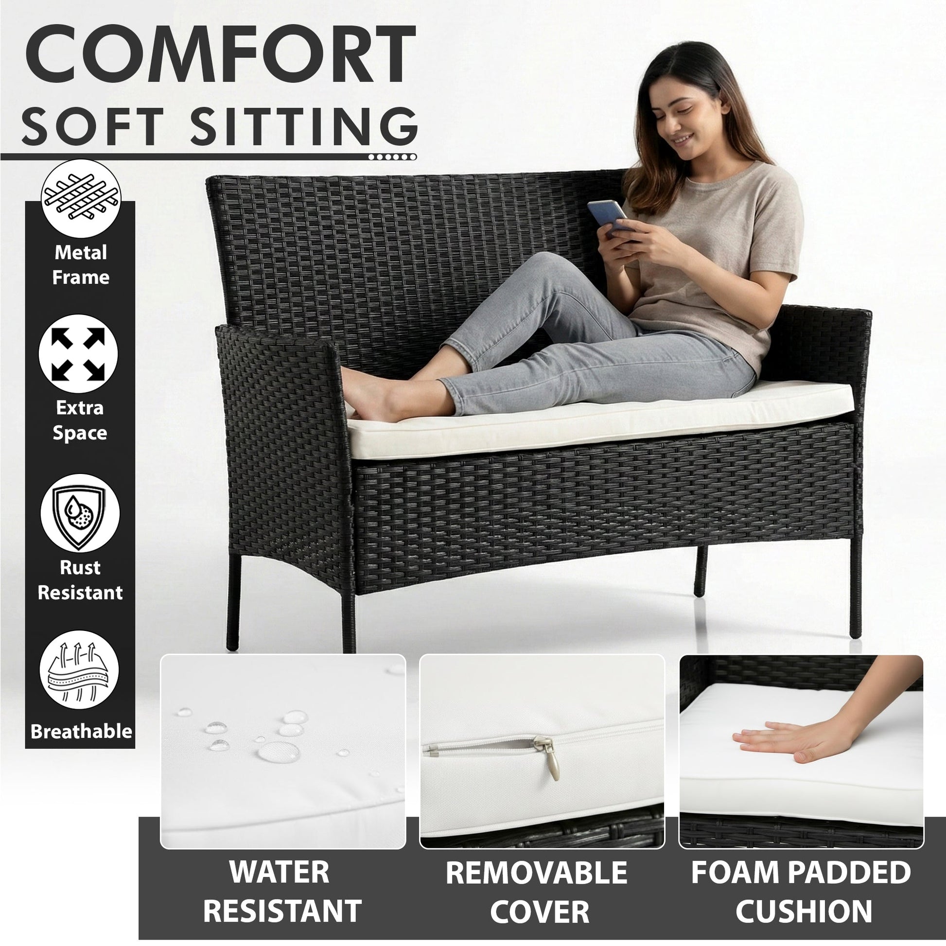 Aaru Outdoor Sofa Set 2 Seater , 2 Single seater and 1 Center Table Set