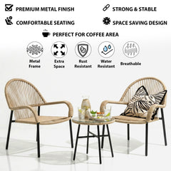 Kivas Outdoor Patio Seating Set 2 Chairs and 1 Table Set (Beige) Braided & Rope