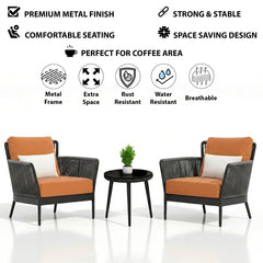 Tito Outdoor Patio Seating Set 2 Chairs and 1 Table Set (Grey) Braided & Rope