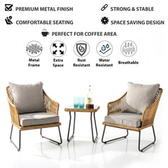 Minto Outdoor Patio Seating Set 2 Chairs and 1 table Set (Tan)